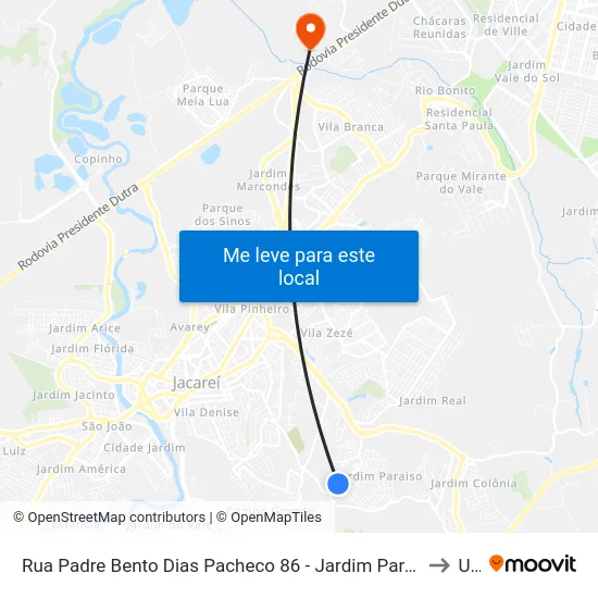 Rua Padre Bento Dias Pacheco 86 - Jardim Paraíso Jacareí - SP 12316-080 Brasil to Unip map