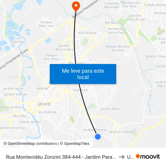 Rua Montevidéu Zonzini 384-444 - Jardim Paraíso Jacareí - SP 12316-540 Brasil to Unip map