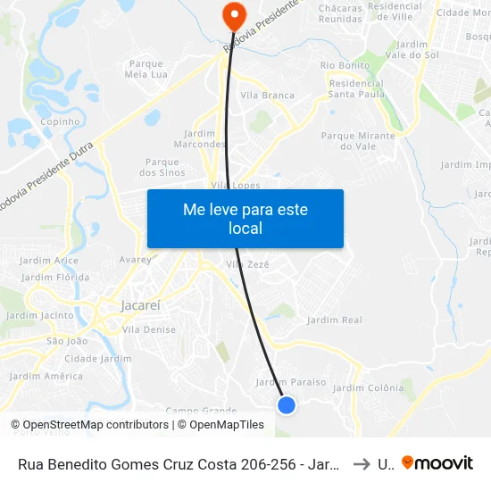 Rua Benedito Gomes Cruz Costa 206-256 - Jardim Paraíso Jacareí - SP 12316-530 Brasil to Unip map