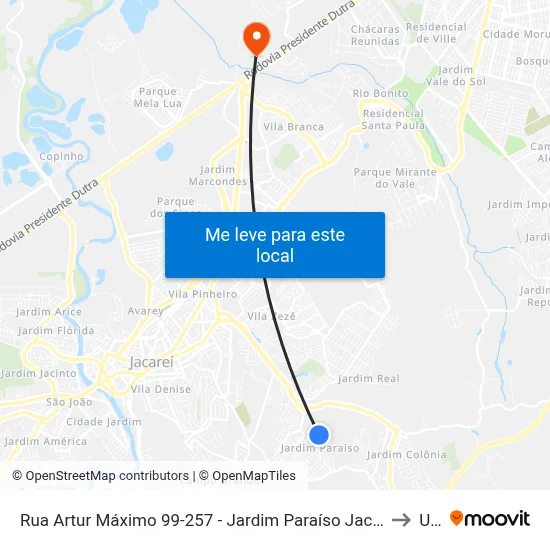 Rua Artur Máximo 99-257 - Jardim Paraíso Jacareí - SP 12316-300 Brasil to Unip map