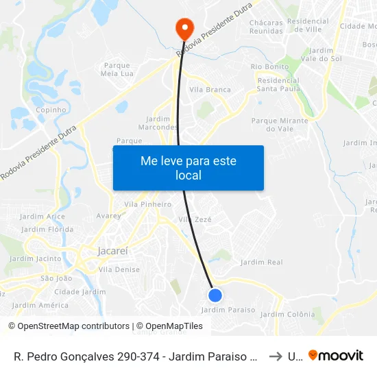R. Pedro Gonçalves 290-374 - Jardim Paraiso Jacareí - SP 12316-220 Brasil to Unip map