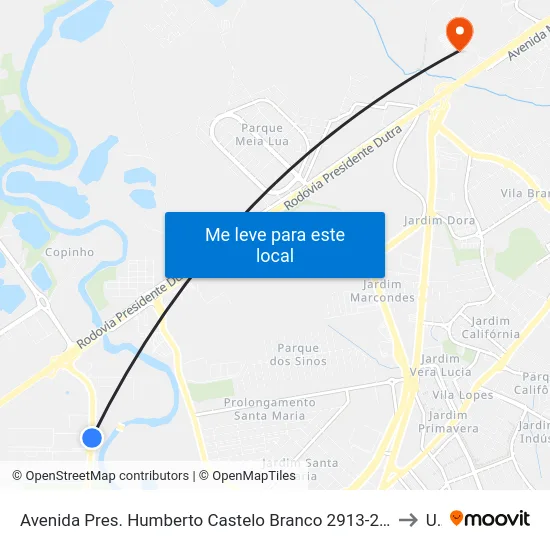 Avenida Pres. Humberto Castelo Branco 2913-2959 - Conj. Hab. Marinho Jacareí - SP 12321-150 Brasil to Unip map