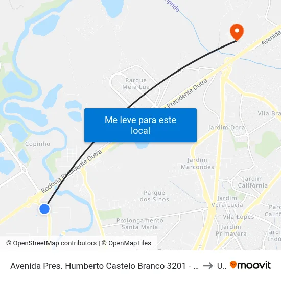 Avenida Pres. Humberto Castelo Branco 3201 - Conj. Hab. Marinho Jacareí - SP 12321-150 Brasil to Unip map