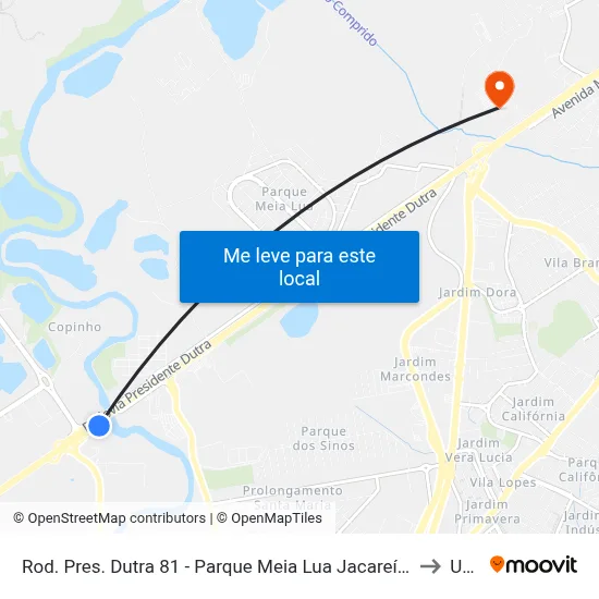 Rod. Pres. Dutra 81 - Parque Meia Lua Jacareí - SP Brasil to Unip map