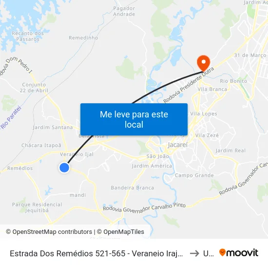 Estrada Dos Remédios 521-565 - Veraneio Irajá Jacareí - SP Brasil to Unip map