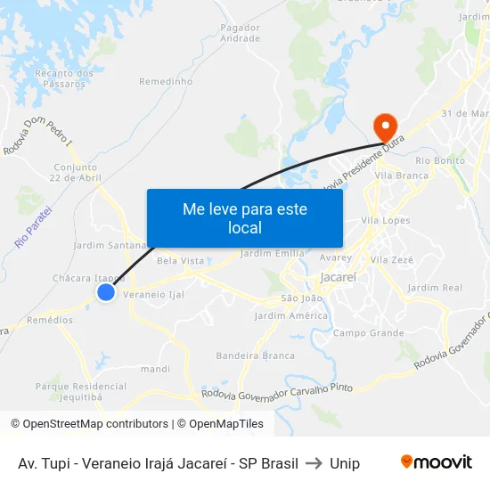 Av. Tupi - Veraneio Irajá Jacareí - SP Brasil to Unip map