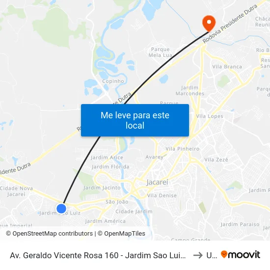 Av. Geraldo Vicente Rosa 160 - Jardim Sao Luiz Jacareí - SP 12324-110 Brasil to Unip map