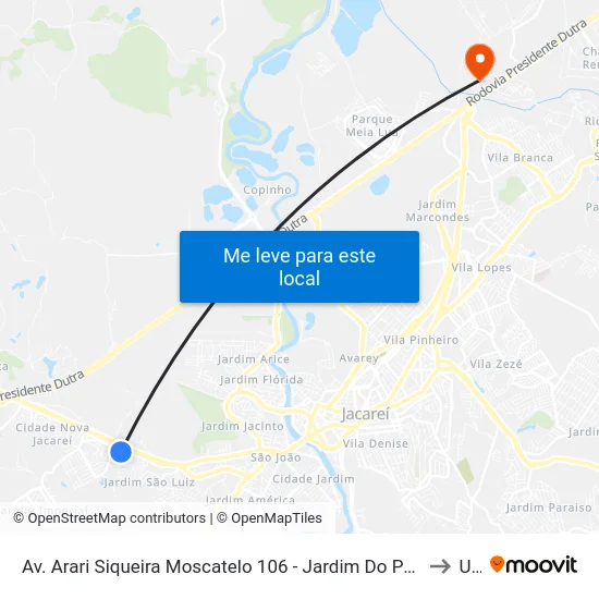 Av. Arari Siqueira Moscatelo 106 - Jardim Do Portal Jacareí - SP 12324-200 Brasil to Unip map