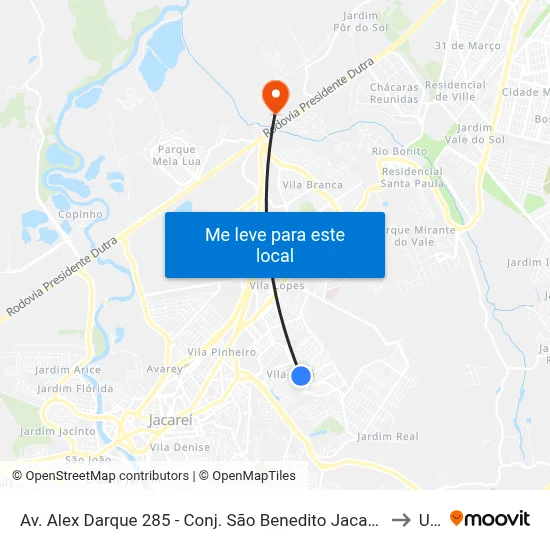 Av. Alex Darque 285 - Conj. São Benedito Jacareí - SP 12310-470 Brasil to Unip map