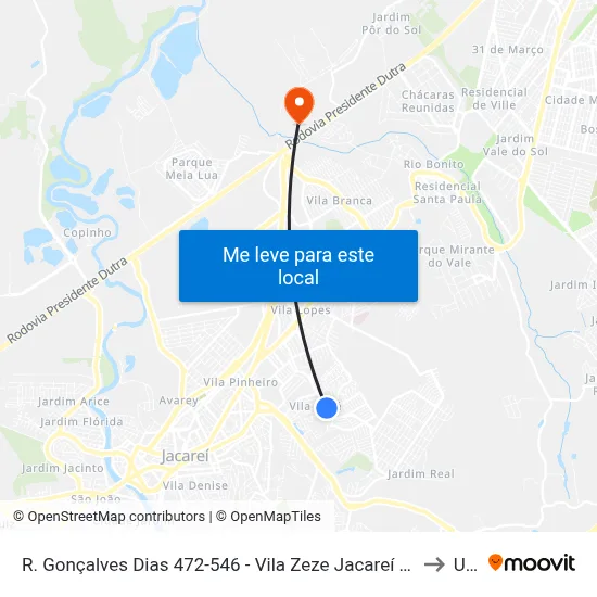 R. Gonçalves Dias 472-546 - Vila Zeze Jacareí - SP 12310-480 Brasil to Unip map