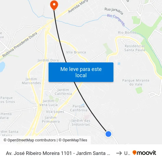 Av. José Ribeiro Moreira 1101 - Jardim Santa Marina Jacareí - SP 12312-605 Brasil to Unip map