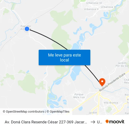 Av. Doná Clara Resende César 227-369 Jacareí - SP Brasil to Unip map