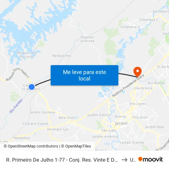 R. Primeiro De Julho 1-77 - Conj. Res. Vinte E Dois De Abril Jacareí - SP 12331-110 Brasil to Unip map