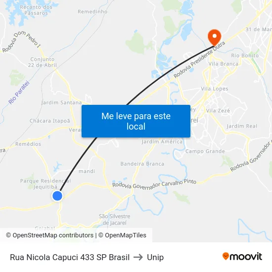 Rua Nicola Capuci 433 SP Brasil to Unip map