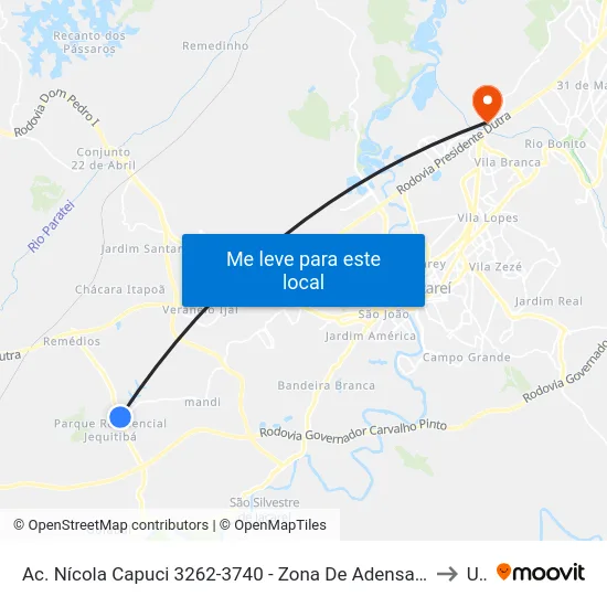 Ac. Nícola Capuci 3262-3740 - Zona De Adensamento Restrito (Zar) Jacareí - SP Brasil to Unip map