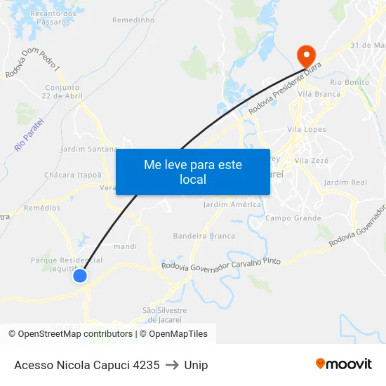 Acesso Nicola Capuci 4235 to Unip map