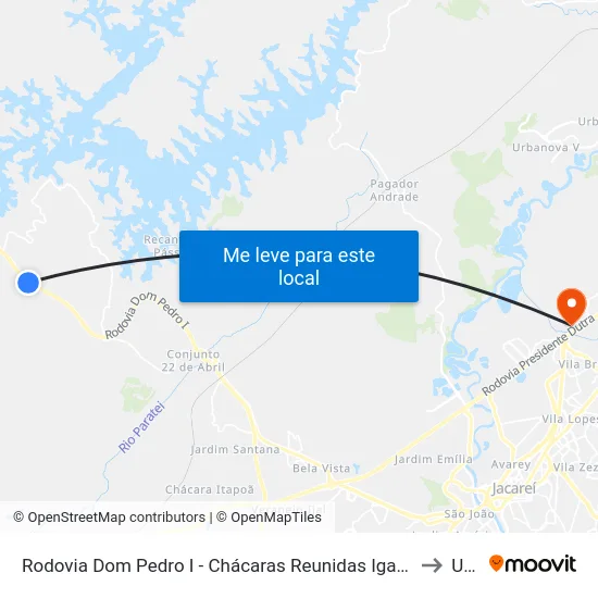 Rodovia Dom Pedro I - Chácaras Reunidas Igarapes SP Brasil to Unip map