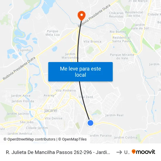 R. Julieta De Mancilha Passos 262-296 - Jardim Novo Amanhecer Jacareí - SP 12316-570 Brasil to Unip map