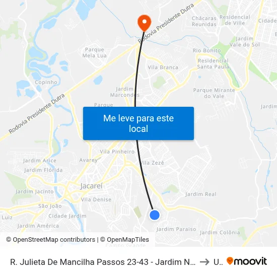 R. Julieta De Mancilha Passos 23-43 - Jardim Novo Amanhecer Jacareí - SP 12316-570 Brasil to Unip map