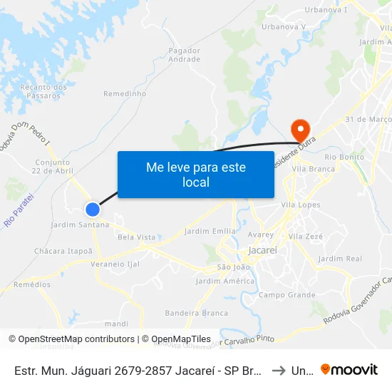 Estr. Mun. Jáguari 2679-2857 Jacareí - SP Brasil to Unip map