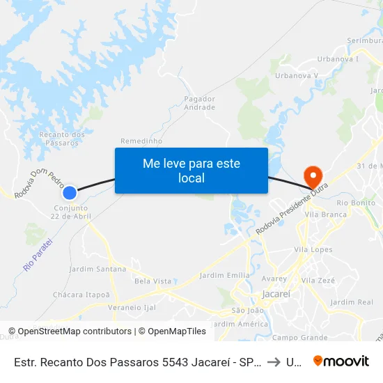 Estr. Recanto Dos Passaros 5543 Jacareí - SP Brasil to Unip map