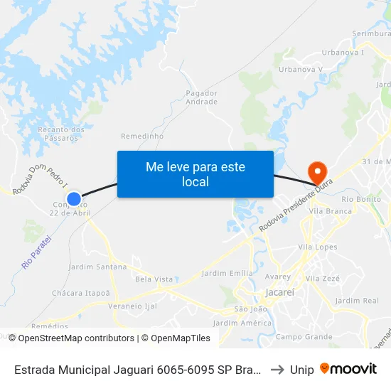 Estrada Municipal Jaguari 6065-6095 SP Brasil to Unip map