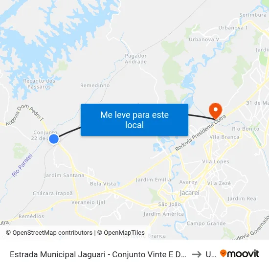 Estrada Municipal Jaguari - Conjunto Vinte E Dois De Abril Jacareí - SP Brasil to Unip map