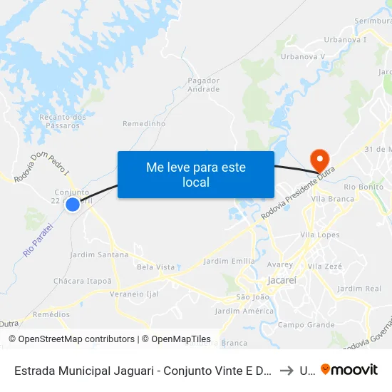 Estrada Municipal Jaguari - Conjunto Vinte E Dois De Abril Jacareí - SP Brasil to Unip map