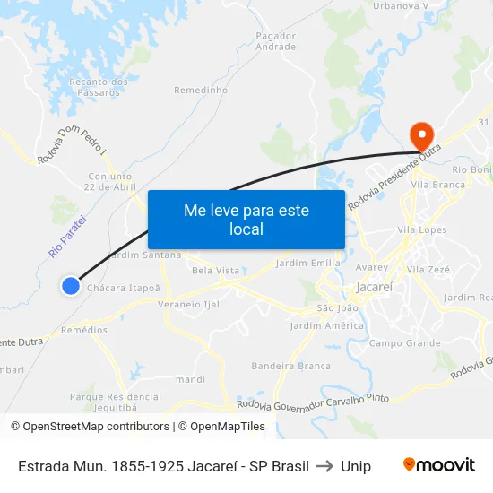 Estrada Mun. 1855-1925 Jacareí - SP Brasil to Unip map