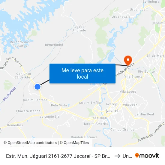 Estr. Mun. Jáguari 2161-2677 Jacareí - SP Brasil to Unip map