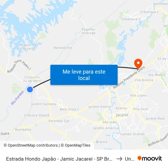 Estrada Hondo Japão - Jamic Jacareí - SP Brasil to Unip map