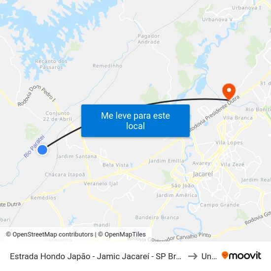 Estrada Hondo Japão - Jamic Jacareí - SP Brasil to Unip map