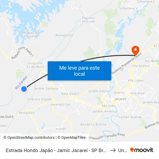 Estrada Hondo Japão - Jamic Jacareí - SP Brasil to Unip map