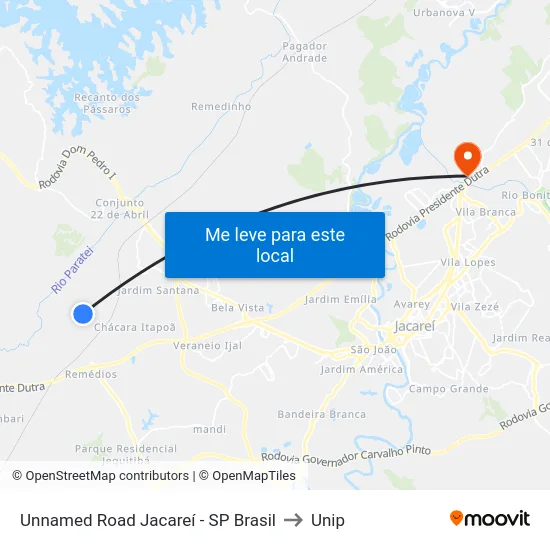 Unnamed Road Jacareí - SP Brasil to Unip map