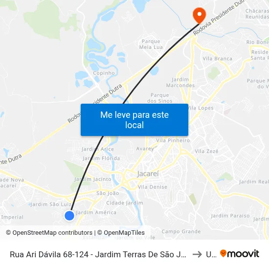 Rua Ari Dávila 68-124 - Jardim Terras De São João Jacareí - SP 12324-772 Brasil to Unip map