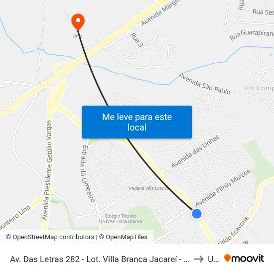 Av. Das Letras 282 - Lot. Villa Branca Jacareí - SP 12301-330 Brasil to Unip map