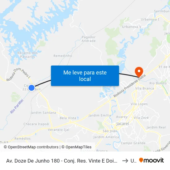 Av. Doze De Junho 180 - Conj. Res. Vinte E Dois De Abril Jacareí - SP 12331-100 Brasil to Unip map
