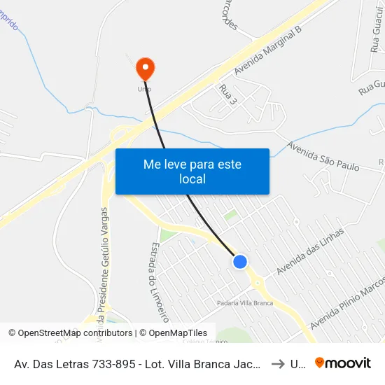 Av. Das Letras 733-895 - Lot. Villa Branca Jacareí - SP Brasil to Unip map