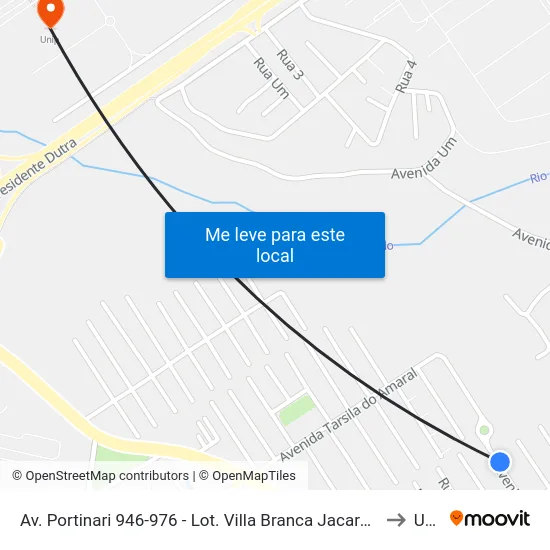 Av. Portinari 946-976 - Lot. Villa Branca Jacareí - SP Brasil to Unip map
