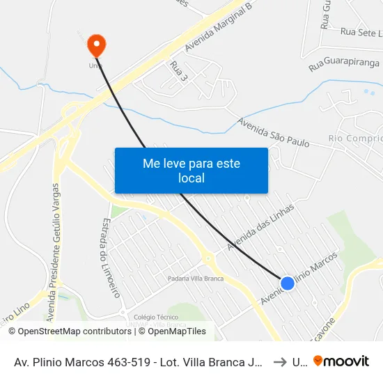 Av. Plinio Marcos 463-519 - Lot. Villa Branca Jacareí - SP 12301-340 Brasil to Unip map