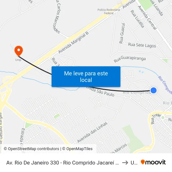Av. Rio De Janeiro 330 - Rio Comprido Jacareí - SP 12302-130 Brasil to Unip map