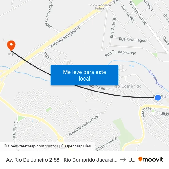 Av. Rio De Janeiro 2-58 - Rio Comprido Jacareí - SP 12302-130 Brasil to Unip map