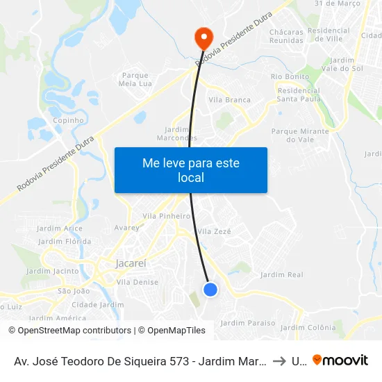 Av. José Teodoro De Siqueira 573 - Jardim Maria Amelia Jacareí - SP Brasil to Unip map