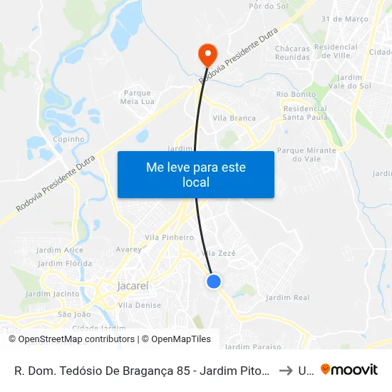R. Dom. Tedósio De Bragança 85 - Jardim Pitoresco Jacareí - SP Brasil to Unip map