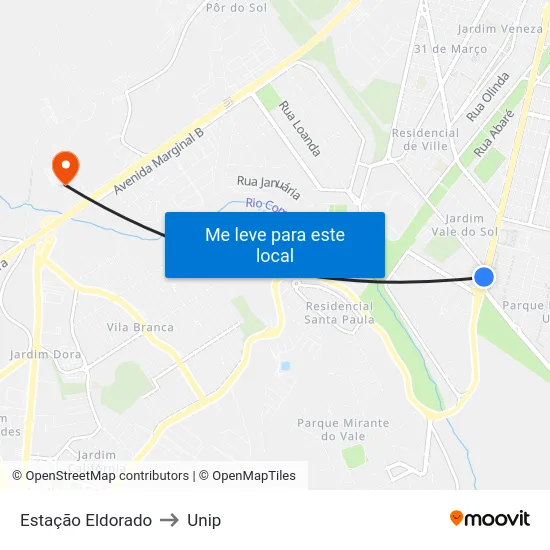 Estação Eldorado to Unip map