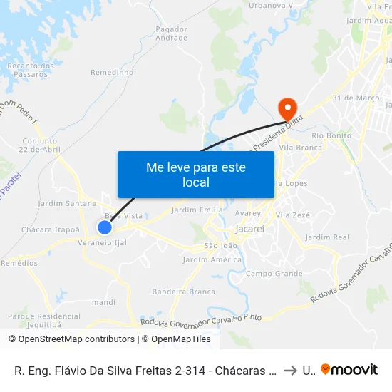 R. Eng. Flávio Da Silva Freitas 2-314 - Chácaras Reunidas Igarapes Jacareí - SP 12330-170 Brasil to Unip map