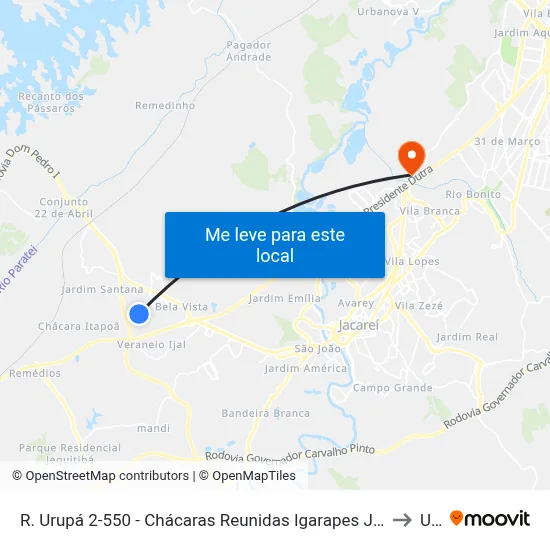 R. Urupá 2-550 - Chácaras Reunidas Igarapes Jacareí - SP 12330-180 Brasil to Unip map