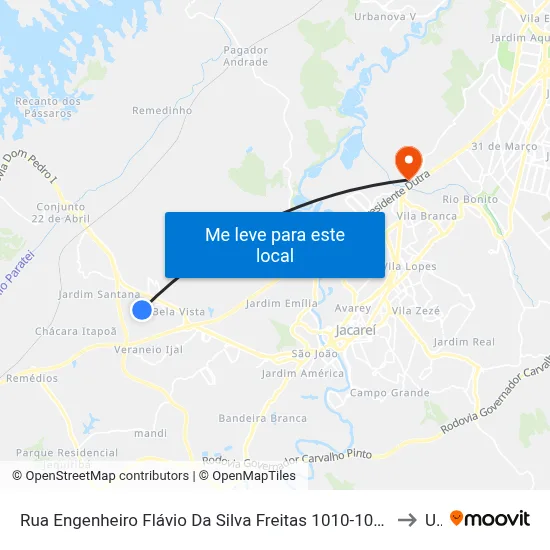 Rua Engenheiro Flávio Da Silva Freitas 1010-1026 - Chácaras Reunidas Igarapes Jacareí - SP Brasil to Unip map
