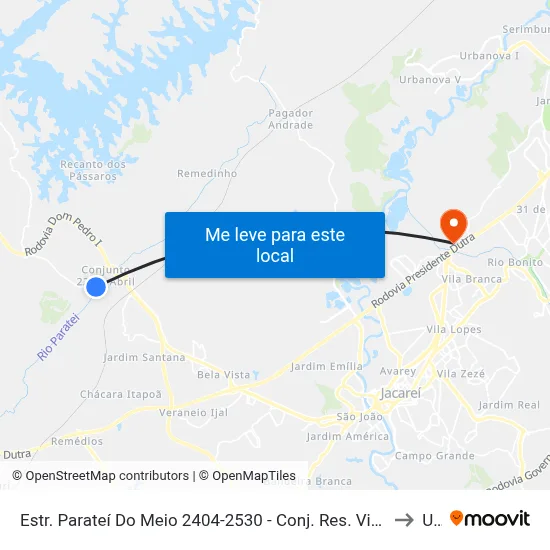 Estr. Parateí Do Meio 2404-2530 - Conj. Res. Vinte E Dois De Abril Jacareí - SP Brasil to Unip map