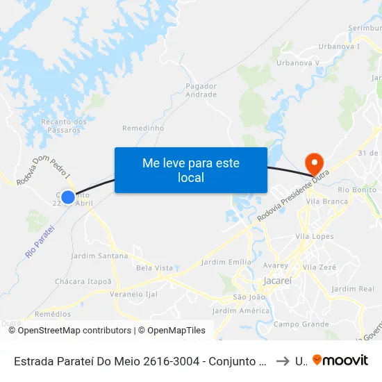 Estrada Parateí Do Meio 2616-3004 - Conjunto Residencial Vinte E Dois De Abril Jacareí - SP Brasil to Unip map
